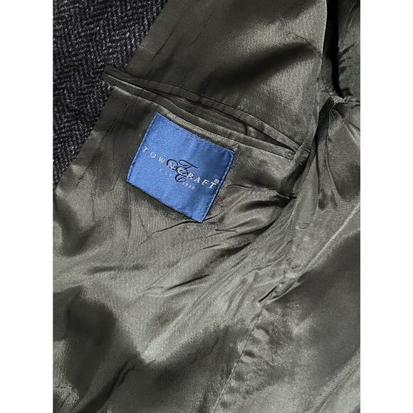 Towncraft 42R Blue Herringbone Tweed Shetland Wool Blazer Sport Jacket Coat - Picture 6 of 8